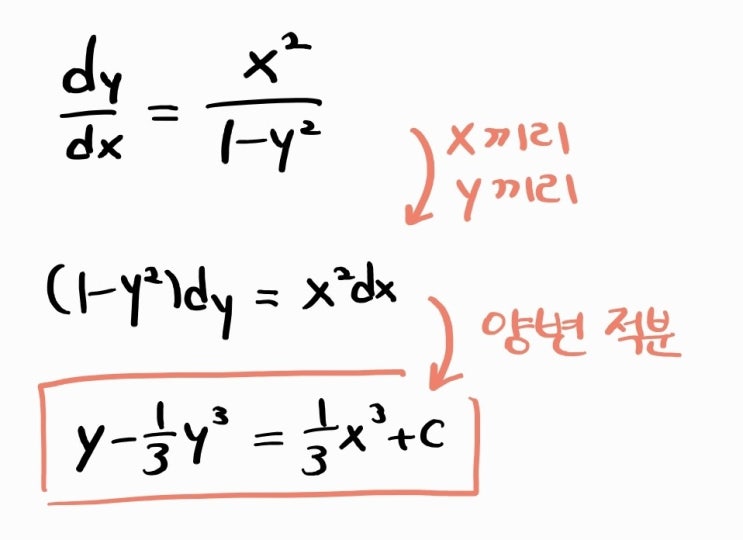  1계 변수분리형 미분방정식, x랑 y로 쪼개버려!