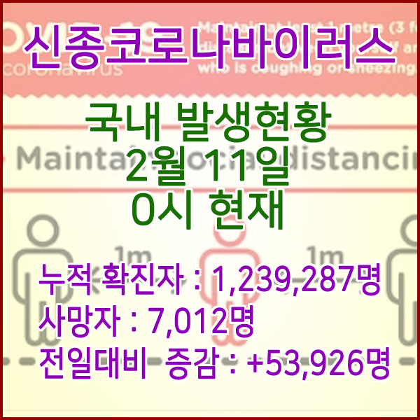  코로나19(코로나바이러스) 2월 11일 0시 신규확진자 53,926명 / 사망자 7,012명