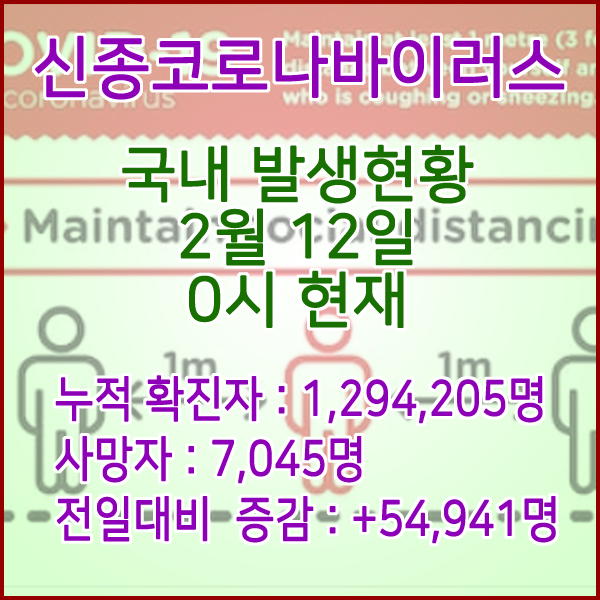  코로나19(코로나바이러스) 2월 12일 0시 신규확진자 54,941명 / 사망자 7,045명