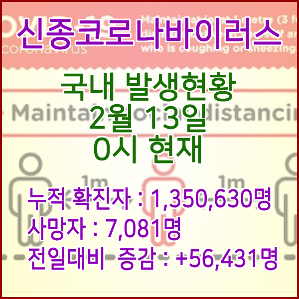  코로나19(코로나바이러스) 2월 13일 0시 신규확진자 56,431명 / 사망자 7,081명