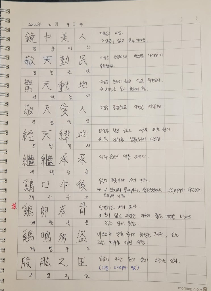  2월 9일 수. 오랜만에 올리는 상공회의소 2급 한자 사자성어