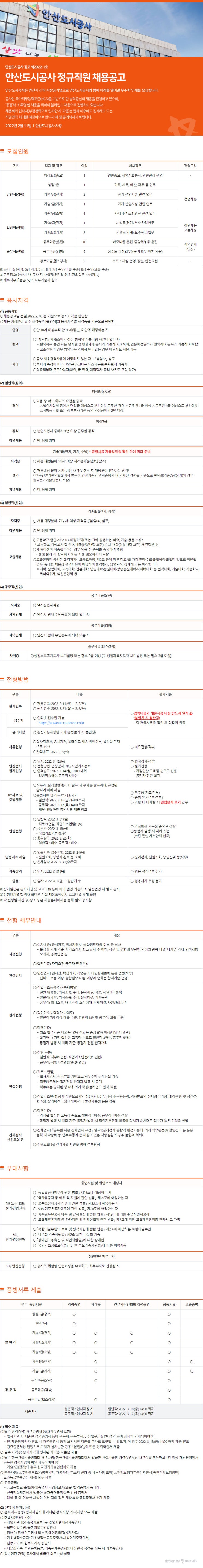  안산도시공사 정규직원 채용 공고 (소방)