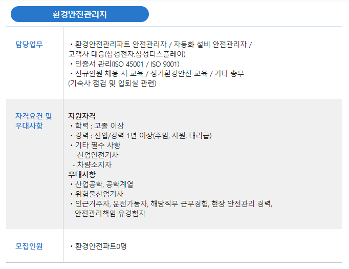  (주)이엔지코리아 환경안전관리자 신입/경력직원 모집