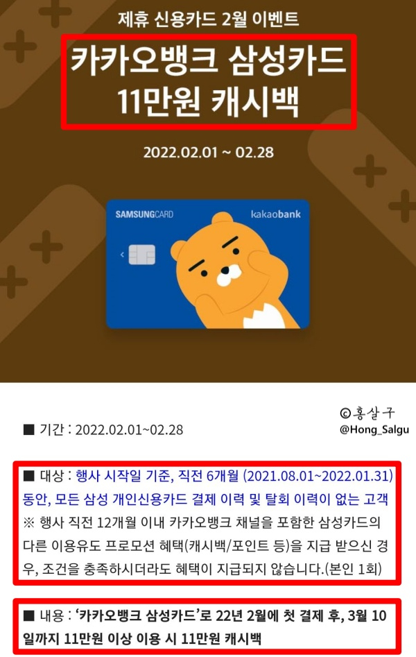 주부 (휴직중 · 무직) 카카오뱅크 삼성카드 발급심사 통과 (캐시백 11만원)