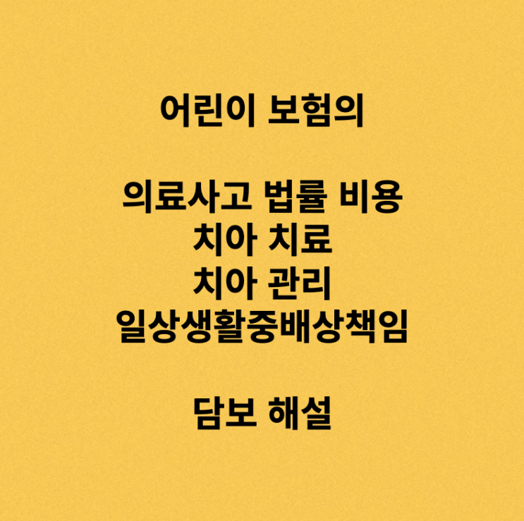 어린이 보험의 의료사고 법률 비용, 치아 치료, 치아 관리, 일상생활중배상책임 담보 해설