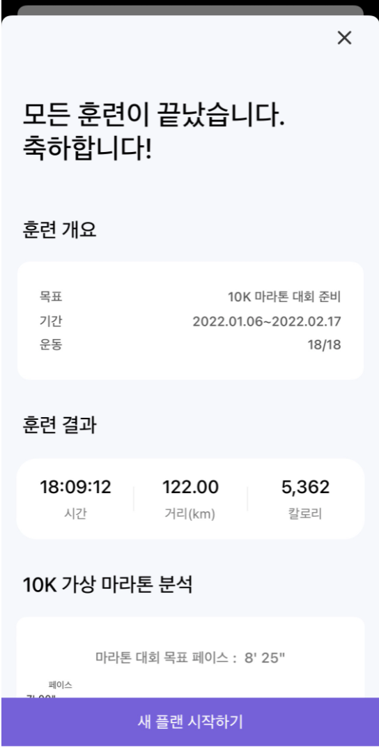  런데이 10K 마라톤 훈련 코스 완료