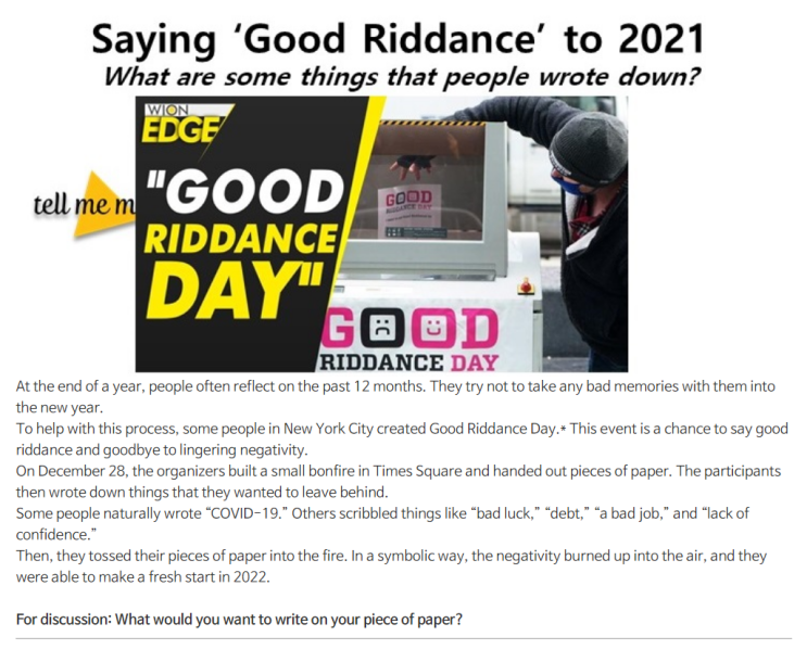 Good Riddance day , 플라시보 효과 , 긍정기운으로 2022년 새해를 보내요 [newstalk 뉴스톡 기사]
