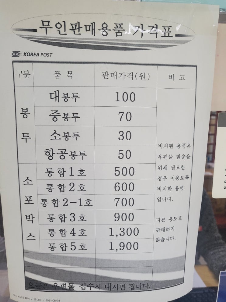 우체국 택배박스 가격 및 크기(2022년 2월 18일 기준)