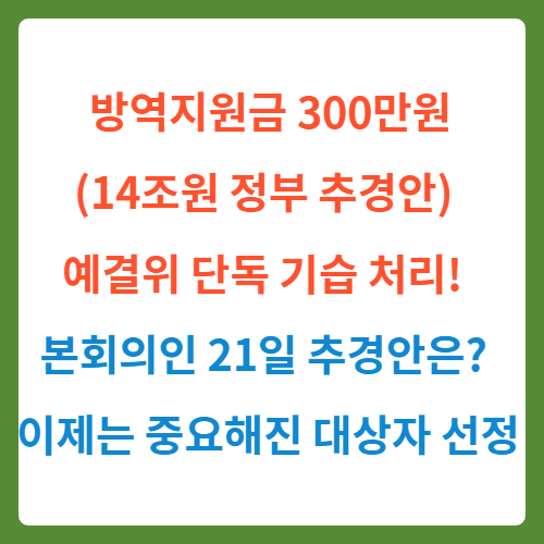  방역지원금 300만원(14조원 정부 추경안) 예결위 단독 기습 처리! 본회의인 21일 추경안은? 그리고 이제는 중요해진 대상자 선정