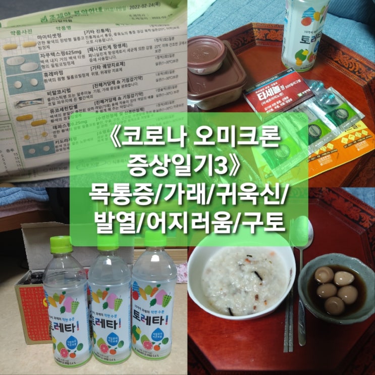  《코로나 오미크론 증상일기3》재택치료후기목통증/목아픔/목따끔/구토/메스꺼움/어지러움/오한/발열/근육통/가래/콧물/코막힘(feat.추천약c)