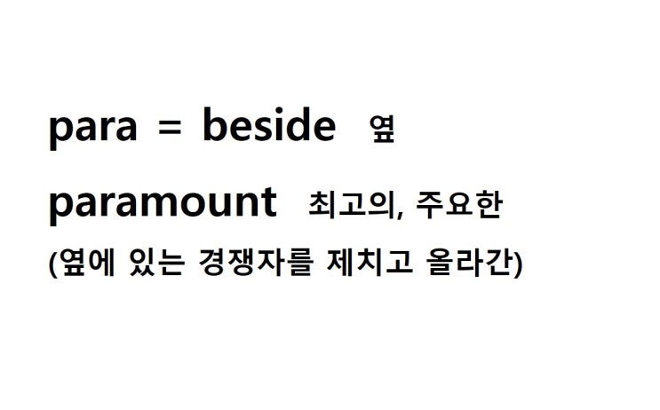  접두사 para = beside 옆 (paramount 옆에 있는 경쟁자를 제치고 올라간 = 최고의, 주요한)