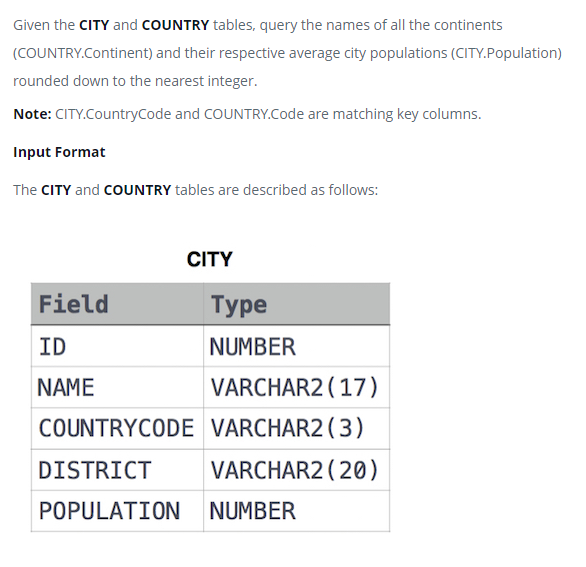 SQL 문제 46 - Average Population of Each Continent(HackerRank)