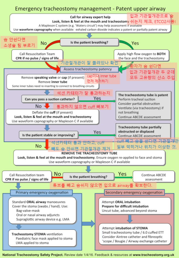  기관절개관 환자의 마취와 관리. 기관절개관이 막히는 경우 어떻게 해야 할까?