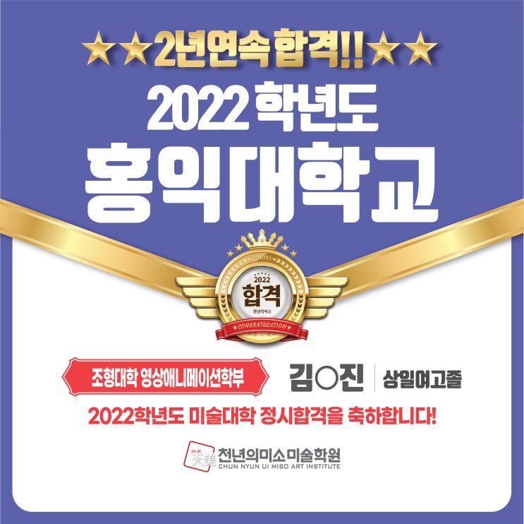  2022 정시합격! 홍익대학교 조형대학 영상애니메이션학부 2년 연속합격! 홍대 미활보 강동천미