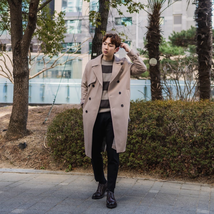  간절기 봄 남친룩 코디, 남자 울 트렌치코트 심쿵!