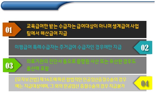기초생활수급자 해산급여(대상, 급여액 등) 기초생활수급자 해산급여(대상, 급여액 등)