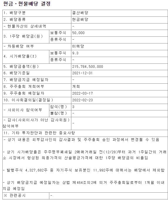  효성티앤씨 배당공시(배당금액으론 국내최고)