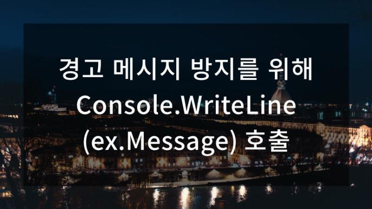  경고 메시지 방지를 위해 Console.WriteLine(ex.Message) 호출