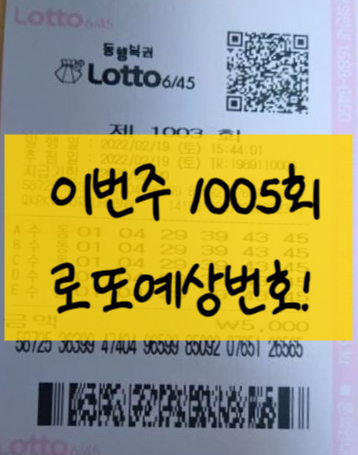  로또 1005회 예상번호(1004회당첨번호※)