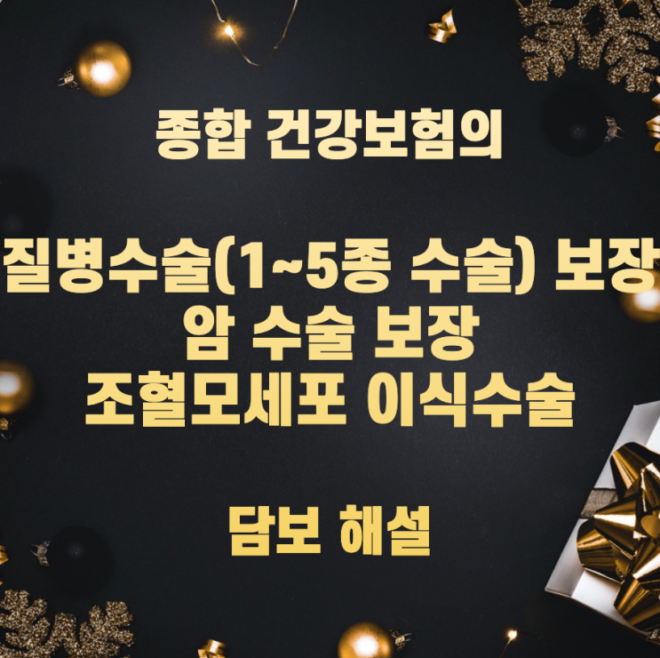  종합 건강보험의 질병수술(1~5종 수술) 보장, 암 수술 보장, 조혈모세포 이식수술 보장 담보 해설