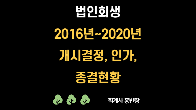 [법인회생] 법인회생 연도별(2016~2020) 개시결정현황, 인가현황, 종결현황 #부산회계사홍반장