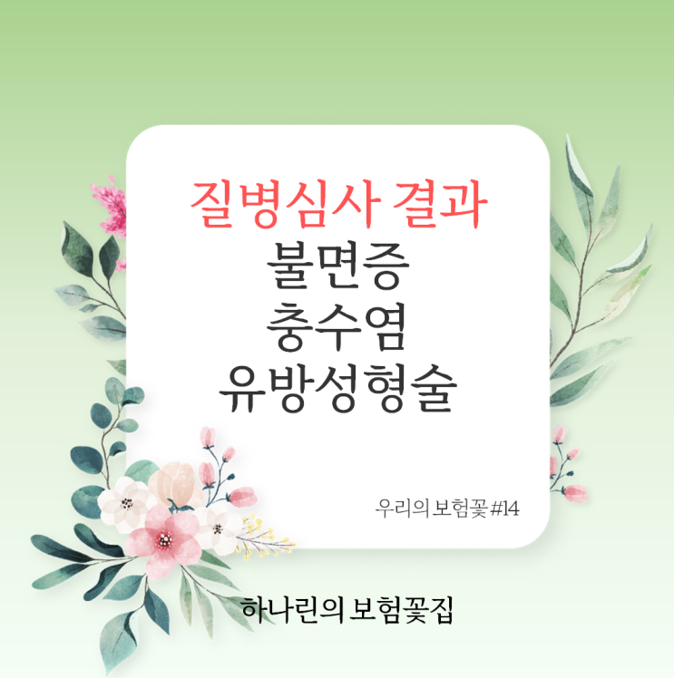  하나린의 보험꽃#14 불면증 수면무호흡증 수면장애 충수염 복막염유방성형술 질병 심사 결과 종합건강보험 실손의료비 부담보 할증 승인 사례 고지의무표 인수심사 전문 보험설계사
