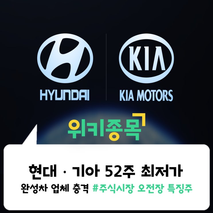  [위키종목] 완성차업체 충격, 현대차ㆍ기아 52주 최저가