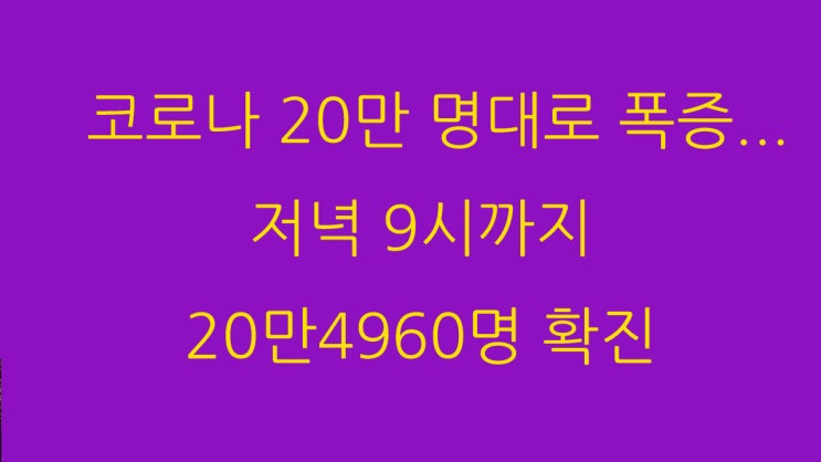  코로나 20만 명대로 폭증...저녁 9시까지 20만4960명 확진
