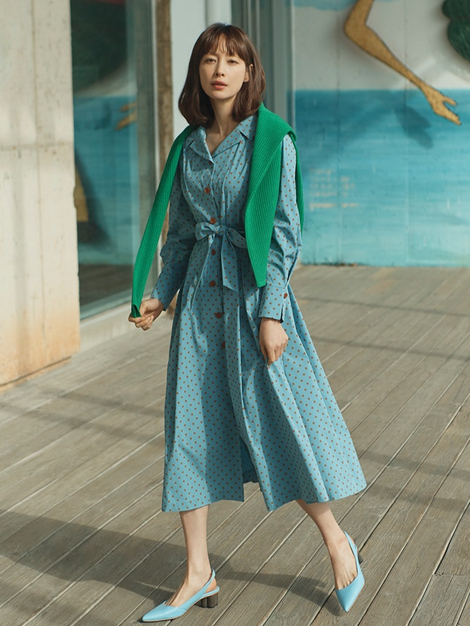  지스튜디오 이나영 봄 도트무늬 코튼 원피스 / 디자이너 지춘희