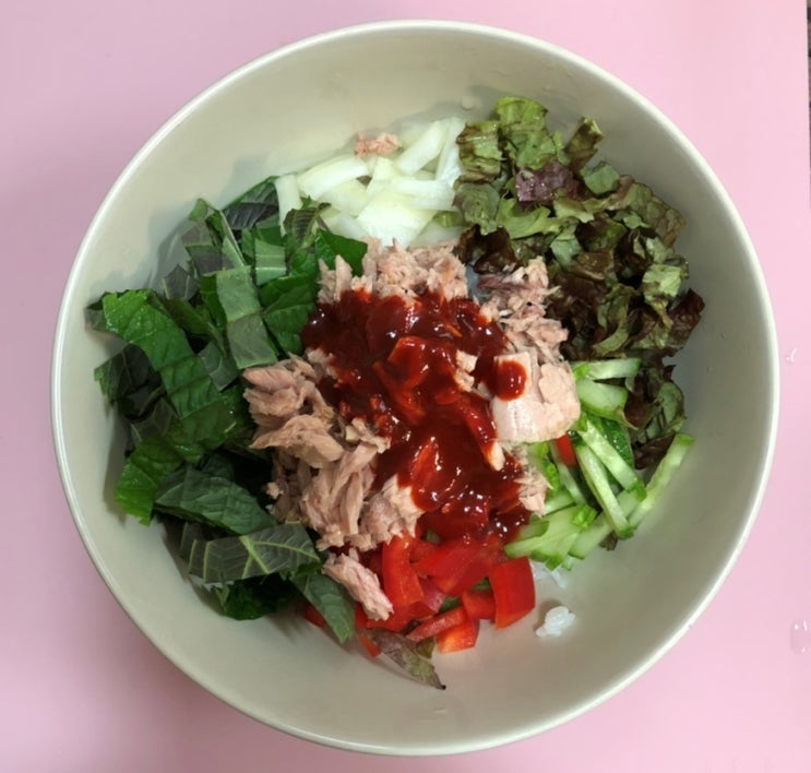  참치캔 야채 덮밥
