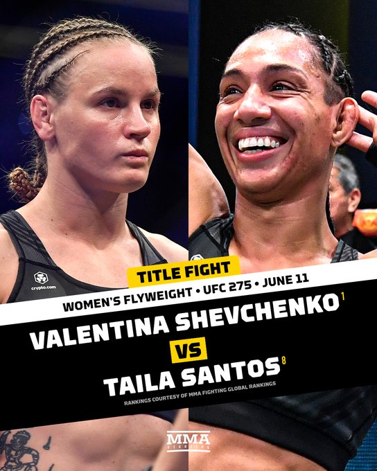 UFC 275: 발렌티나 셰브첸코 vs 타일라 산토스 싱가포르 대회로 추진 등 MMA 뉴스 UFC 275: 발렌티나 셰브첸코 vs 타일라 산토스 싱가포르 대회로 추진 등 MMA 뉴스