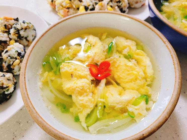  아침 간단요리 계란파국 주먹밥