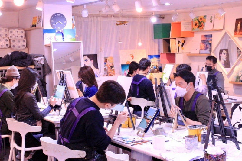 (강남 직장인 취미미술) 해바라기 아크릴화 혼합재료