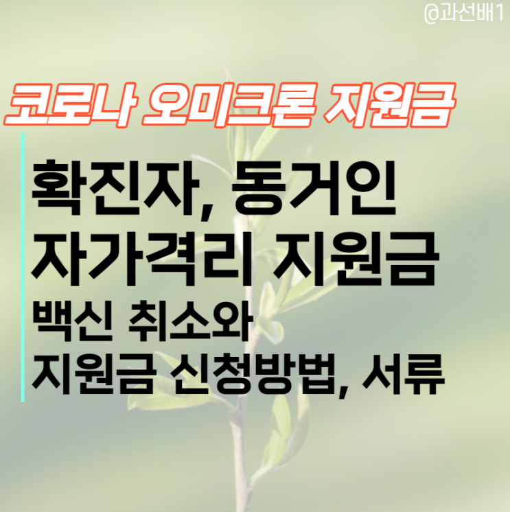  코로나 오미크론 확진자와 동거인 백신 취소, 자가격리 지원금 신청 방법과 필요 서류는?