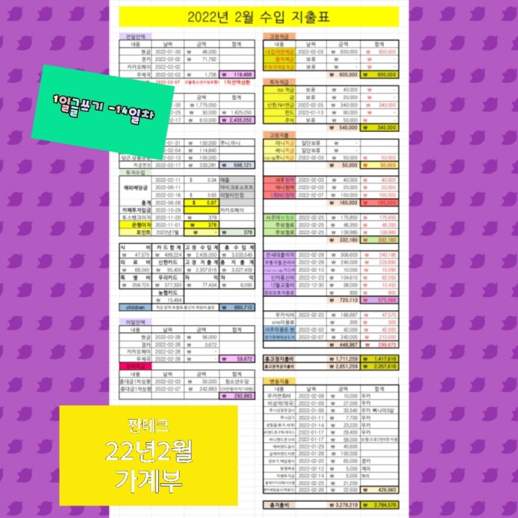  22년 2월 가계부