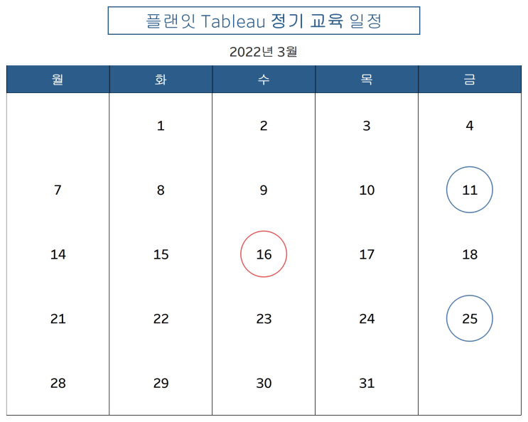  [플랜잇 파트너스] 2022년 3월, Tableau 정기 교육 일정 안내
