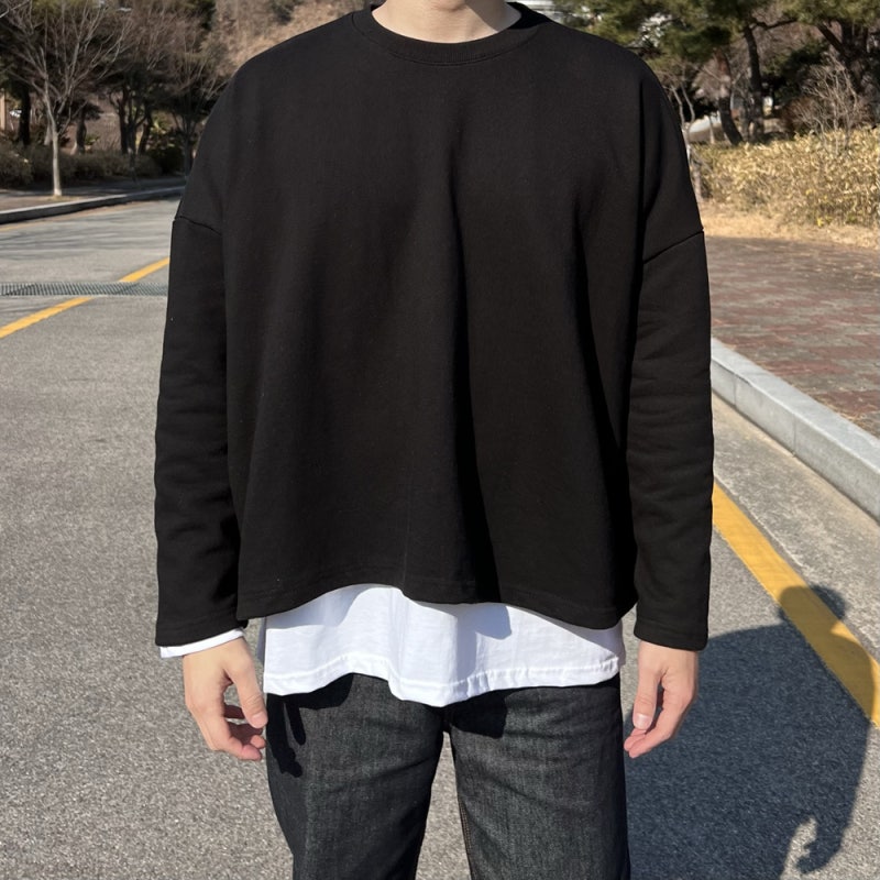 남자 크롭 맨투맨티셔츠 오버핏 레이어드흰티 생지 와이드청바지 대학생 캠퍼스룩 봄 가을 ....
