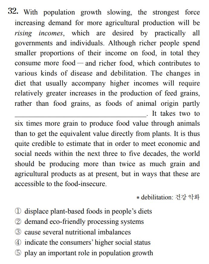  [빈칸 추론] 2019년 9월 고3 모의고사 영어 32번 해설 With population growth slowing, the strongest force (직독직해)
