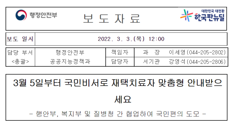  국민비서로 코로나19 재택치료자 맞춤형 안내 서비스