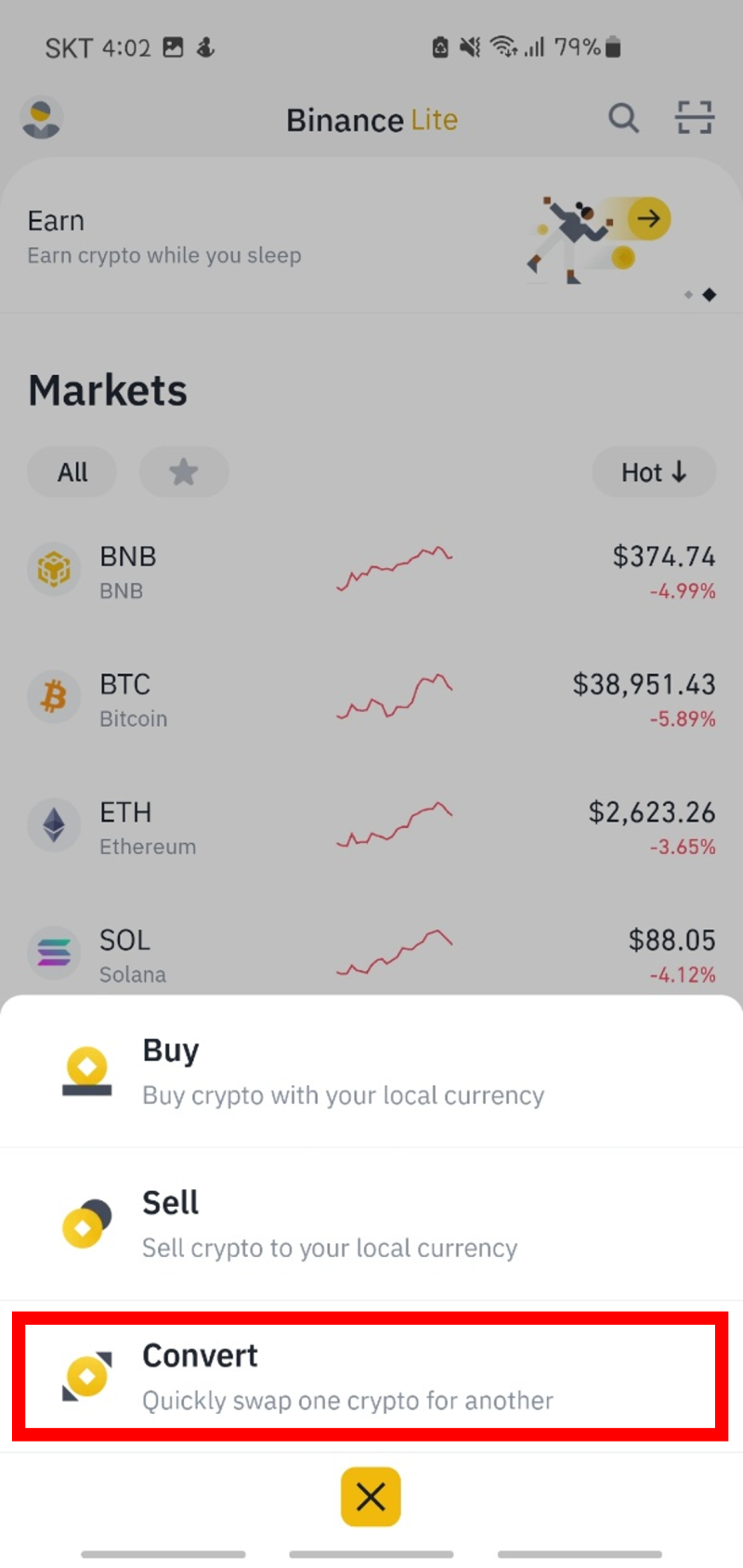 binance convert