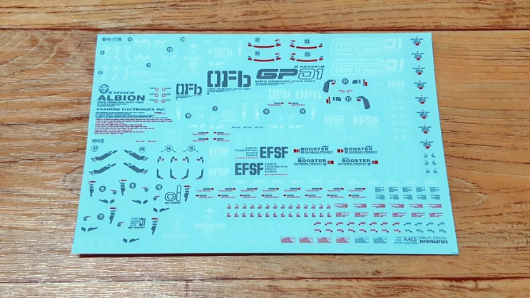 MG 건담GP01 풀버니언용 델피데칼을 처음으로 구입해 보았다.