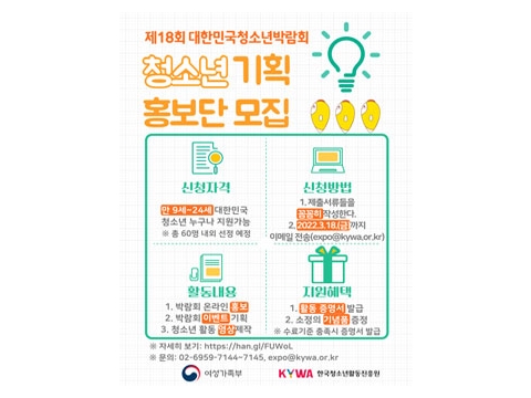 제 18대 대한민국청소년박람회 청소년 기획 홍보단 모집