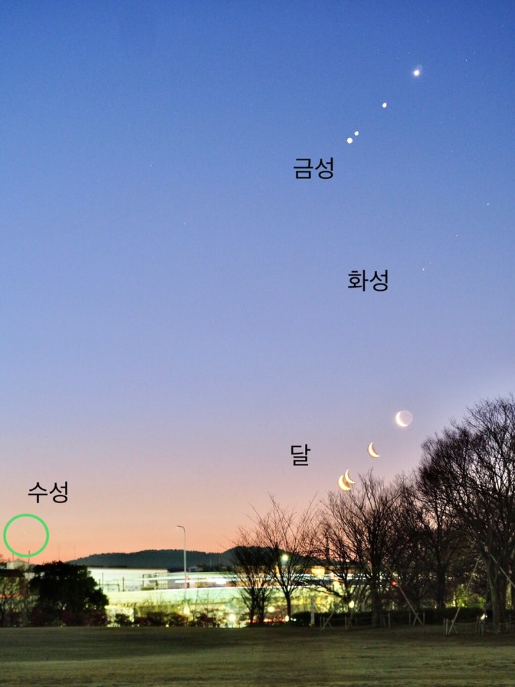  2022년 2월 28일 월요일 새벽 금성 •화성•달•수성 관측: 동남쪽에서 붉은 달이 올라오다