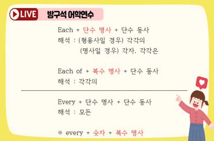  수일치 each, each of, some, some of, every 단수? 복수?