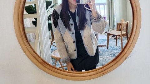  앤유 해피니스 아가일 니트 가디건 후기, 넘 예쁘다.
