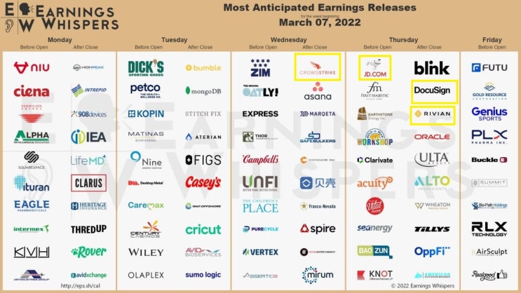 다음주 미국 기업 실적발표 일정정리 : 크라우드스트라이크, 도큐사인, 제이디닷컴(징둥닷컴), 리비안 주가 분석 및 전망