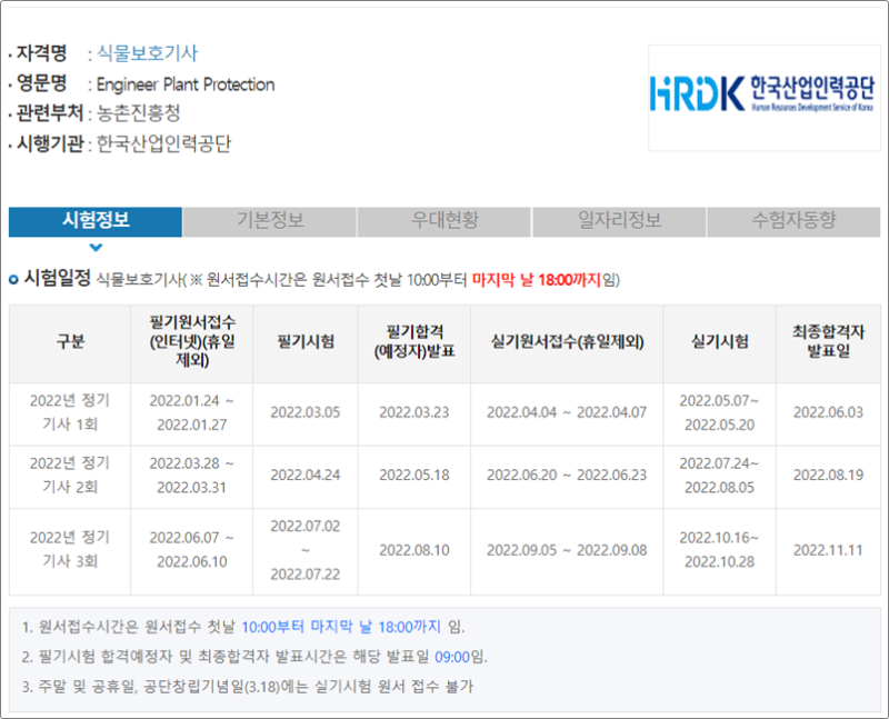 2022국가기술자격 식물보호기사 시험일정 1회 필기시험 문제지 복습하기
