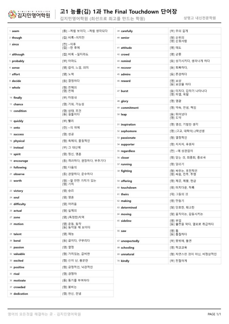  상명고 내신대비 전문학원 노원구영어 김지민영어