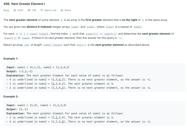 [LeetCode] 496. Next Greater Element I (JavaScript)