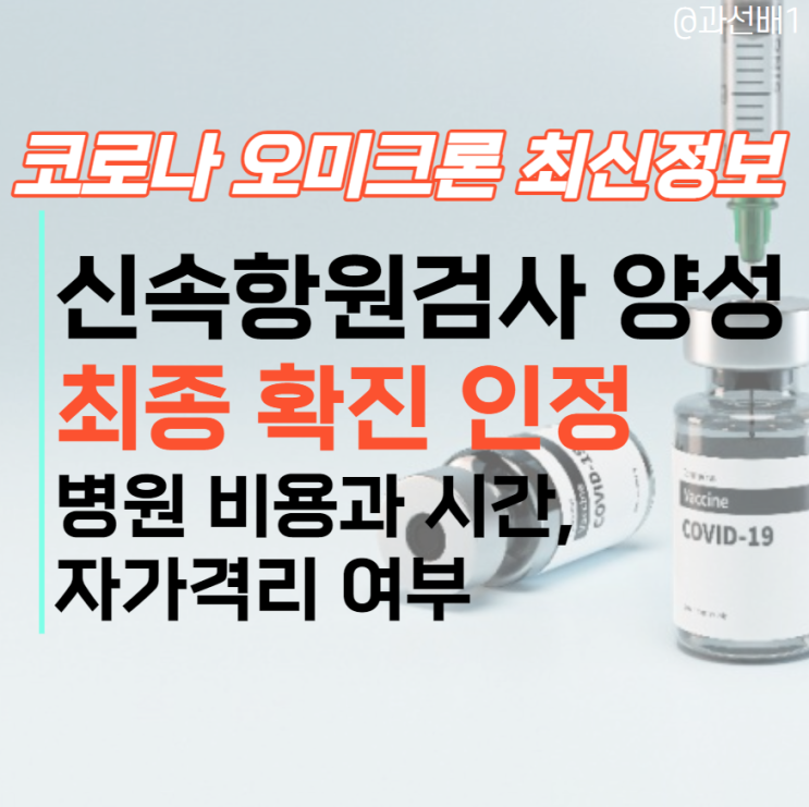  코로나 오미크론 신속항원검사 양성 정확도 90%로 최종 확진 인정? 병원 비용과 시간, 자가격리 여부
